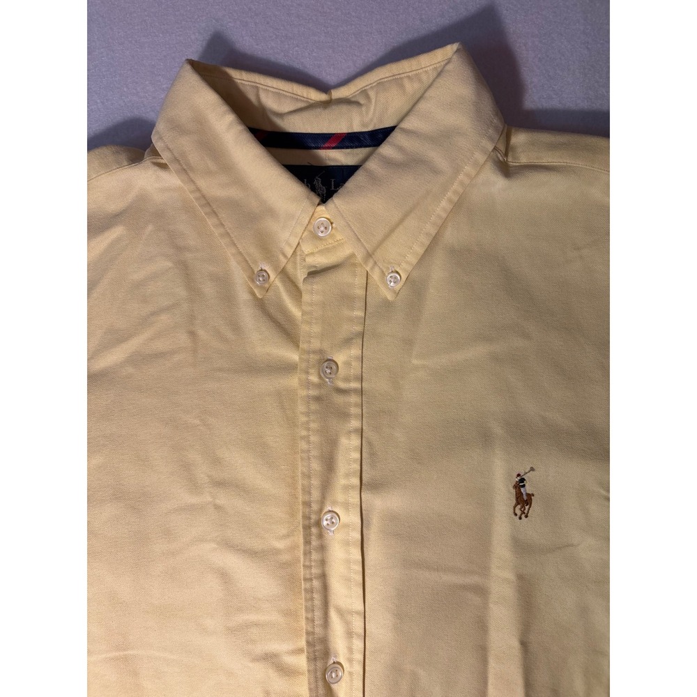 Polo Ralph Lauren Mens Classic Fit Oxford Shirt Yellow Long Sleeve Pony Logo L